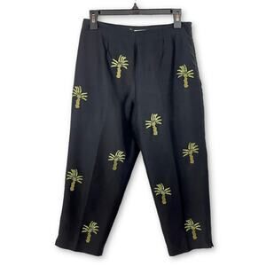 S.L.B. Navy Silk Palm Tree Tropical Lined Cropped Pants Womens Sz 6 Aloha Hawaii